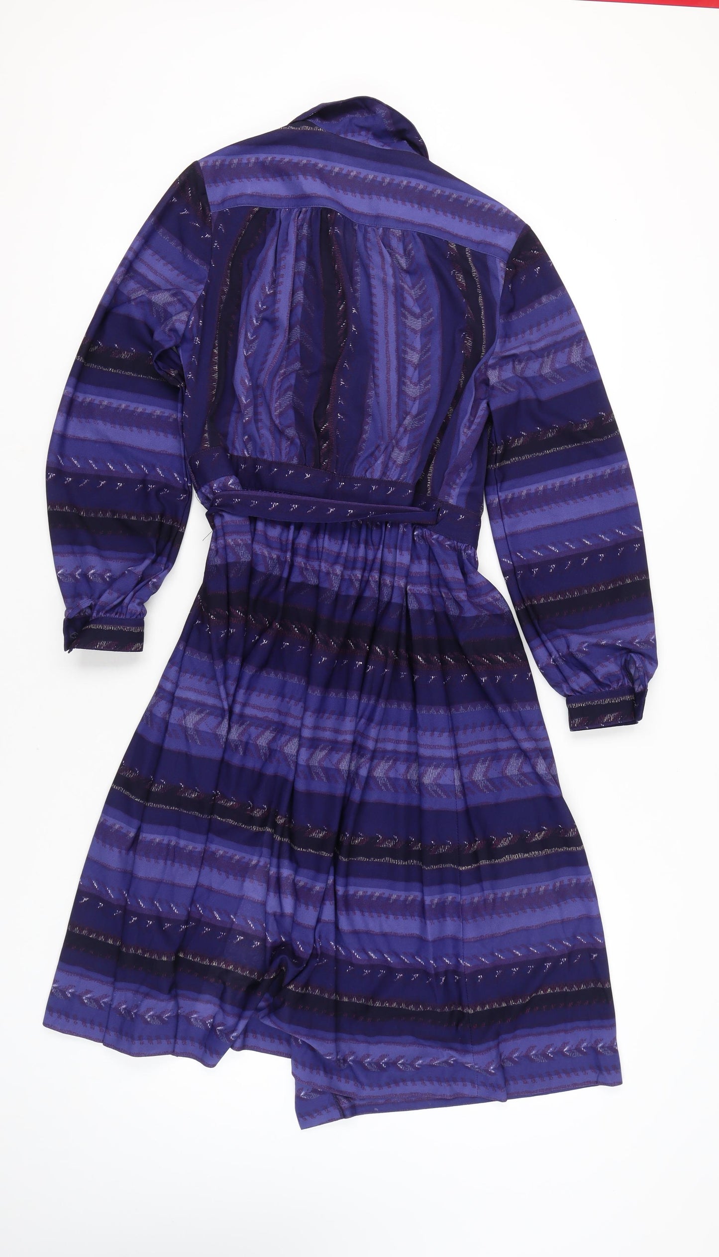 Lerose Women’s Purple Striped Vintage Wrap Dress Size 12 Long Sleeve