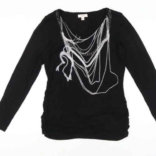 Laurèl Women’s Black Embellished Tunic Blouse - Size 14 Long Sleeve Scoop Neck