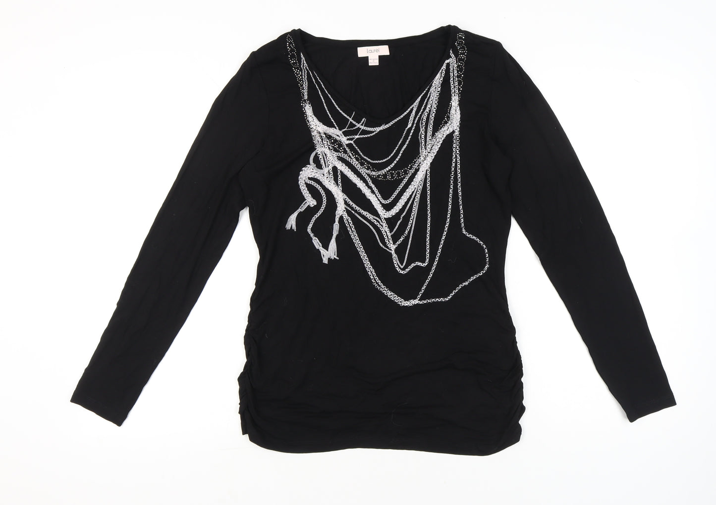 Laurèl Women’s Black Embellished Tunic Blouse - Size 14 Long Sleeve Scoop Neck