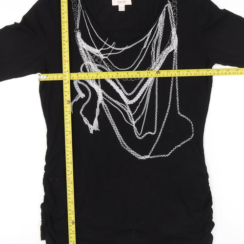 Laurèl Women’s Black Embellished Tunic Blouse - Size 14 Long Sleeve Scoop Neck