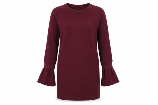 Front view of Missguided Women’s Red Shift Dress, size UK 10, Long Sleeve Flared