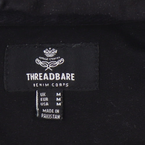 Threadbare Men’s Black Full Zip Hoodie Jacket Size M Cotton Blend