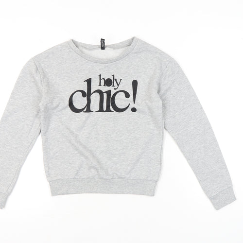 Boohoo Womens Grey XS Pullover Sweatshirt Graphic Print Chic