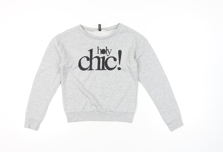 Boohoo Womens Grey XS Pullover Sweatshirt Graphic Print Chic