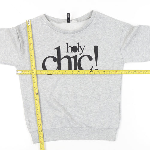 Boohoo Womens Grey XS Pullover Sweatshirt Graphic Print Chic
