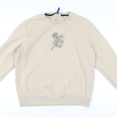 H&M Divided Women’s Beige Graphic Sweatshirt UK S Cotton Blend