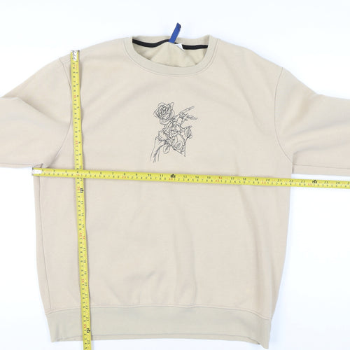 H&M Divided Women’s Beige Graphic Sweatshirt UK S Cotton Blend