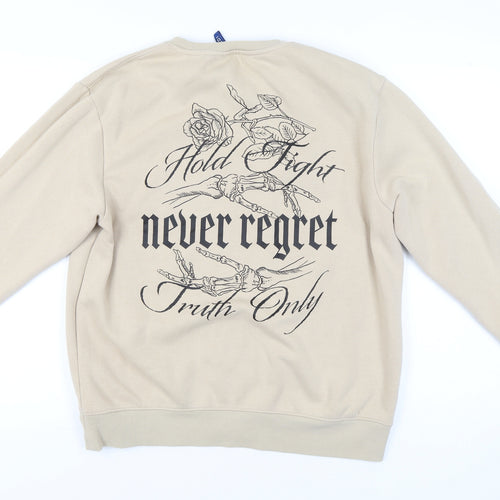 H&M Divided Women’s Beige Graphic Sweatshirt UK S Cotton Blend