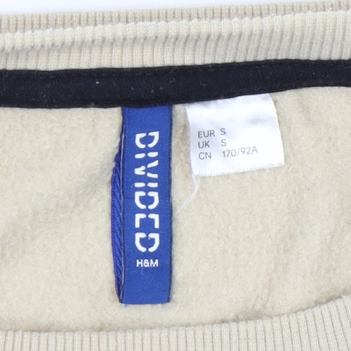 H&M Divided Women’s Beige Graphic Sweatshirt UK S Cotton Blend