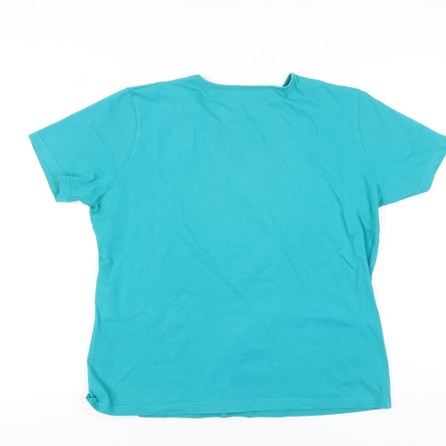 Eastex Women Blue Cotton T-Shirt Size 12 Embroidered Neckline