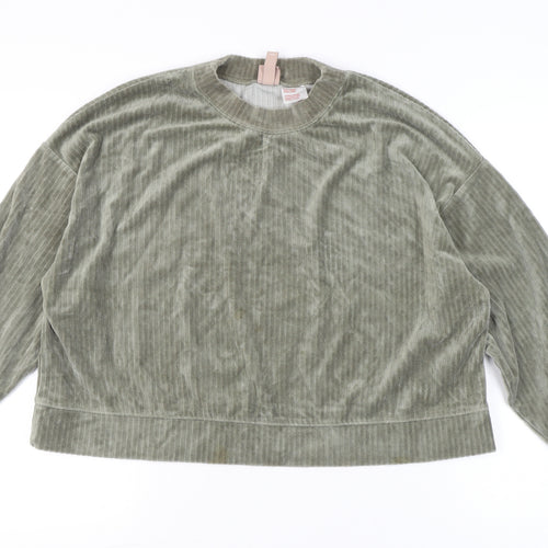 H&M Women’s Green Velour Sweatshirt Size 14 Crew Neck Long Sleeve