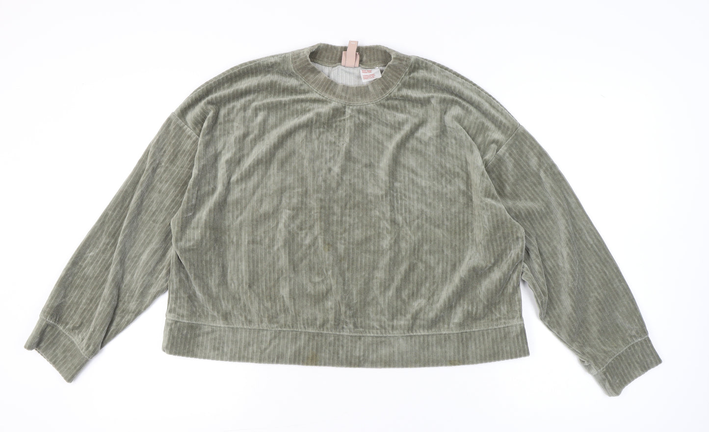 H&M Women’s Green Velour Sweatshirt Size 14 Crew Neck Long Sleeve