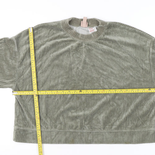 H&M Women’s Green Velour Sweatshirt Size 14 Crew Neck Long Sleeve