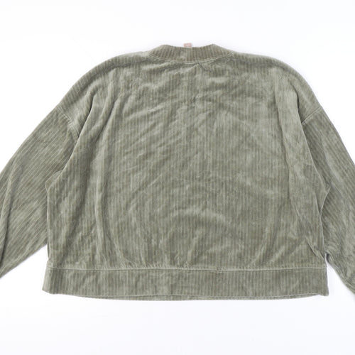 H&M Women’s Green Velour Sweatshirt Size 14 Crew Neck Long Sleeve