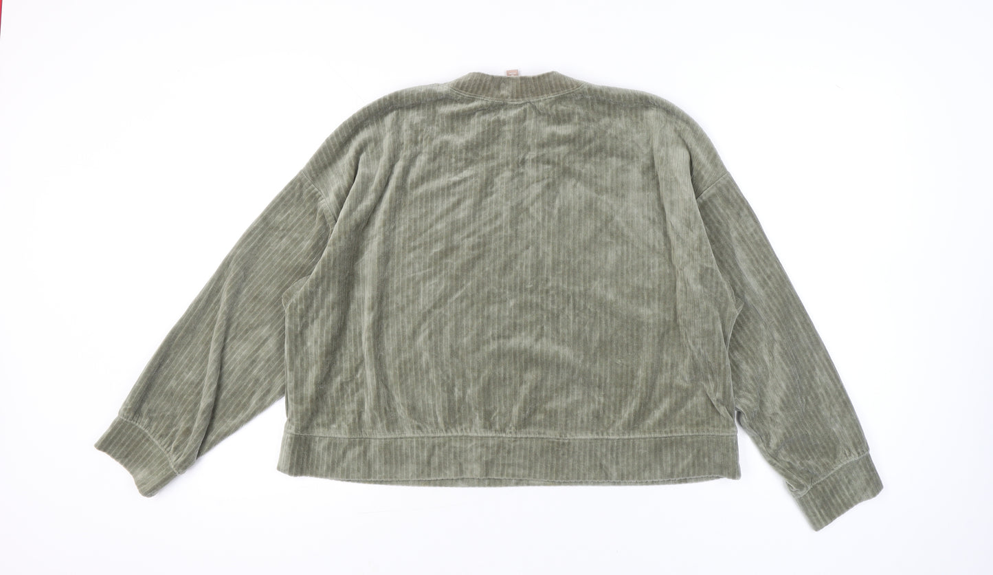 H&M Women’s Green Velour Sweatshirt Size 14 Crew Neck Long Sleeve