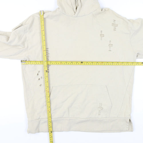 River Island Men’s Beige Distressed Pullover Hoodie M Regular Fit