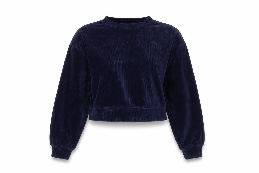 Front view of H&M Divided Women’s Blue Velvet Pullover Sweatshirt XS