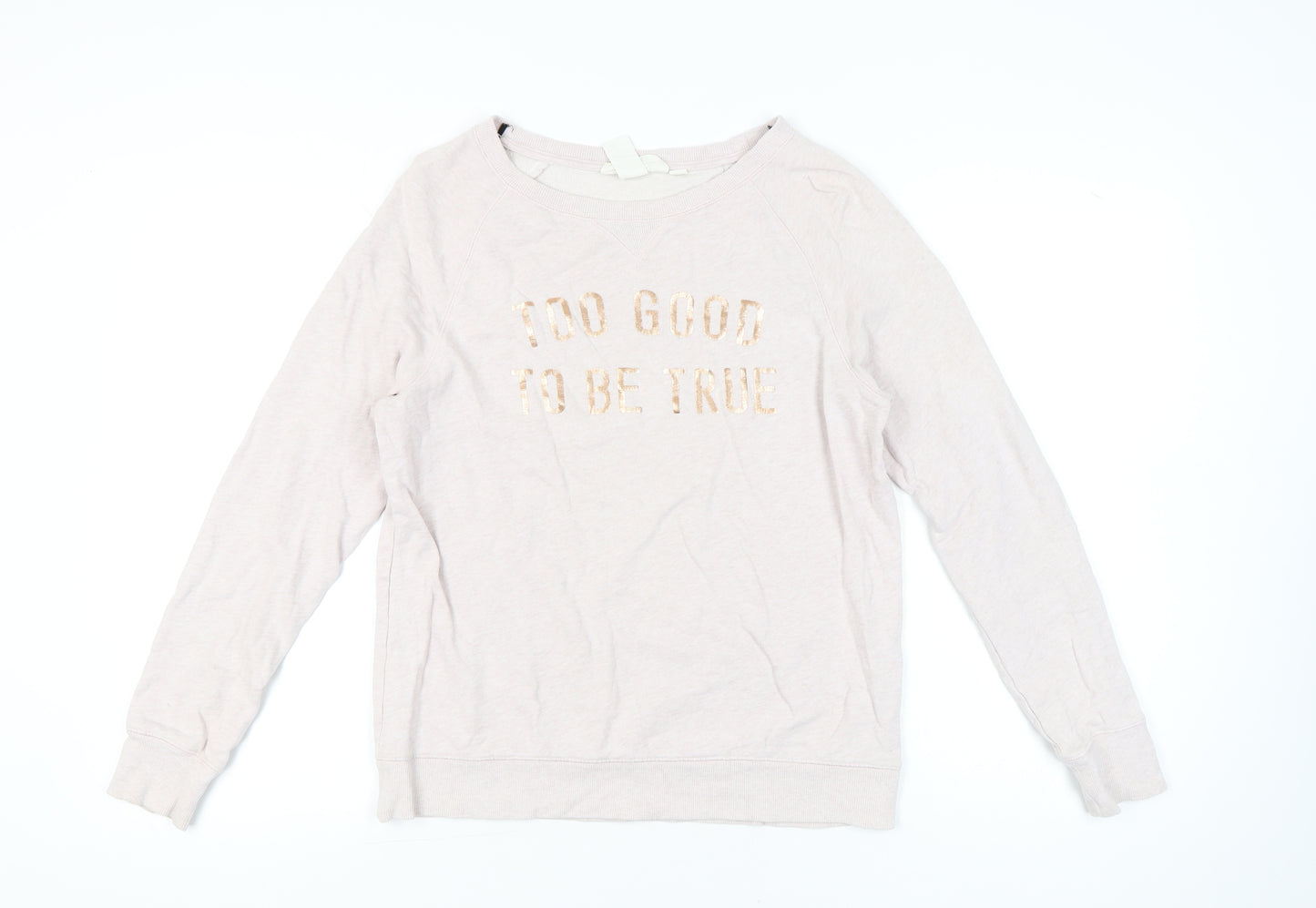 H&M Women’s Beige Cotton Sweatshirt Size 12 Crew Neck Pullover