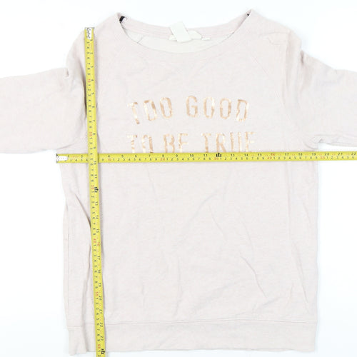H&M Women’s Beige Cotton Sweatshirt Size 12 Crew Neck Pullover