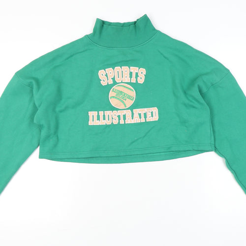 Nasty Gal Women’s Green Sports Illustrated Cropped Sweatshirt UK 10