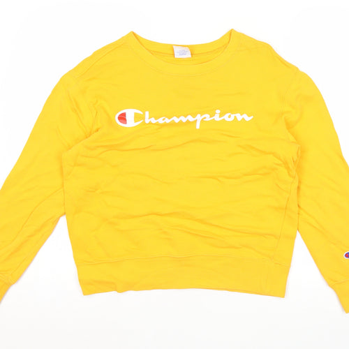 Champion Mens Yellow Medium Sweatshirt Pullover Crew Neck Logo