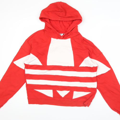 Adidas Womens Red White Hoodie UK 8 Cotton Logo Sweatshirt