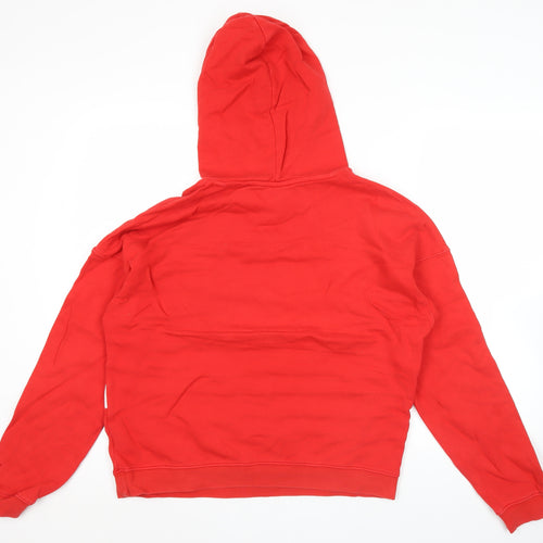 Adidas Womens Red White Hoodie UK 8 Cotton Logo Sweatshirt