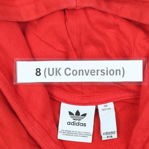 Adidas Womens Red White Hoodie UK 8 Cotton Logo Sweatshirt