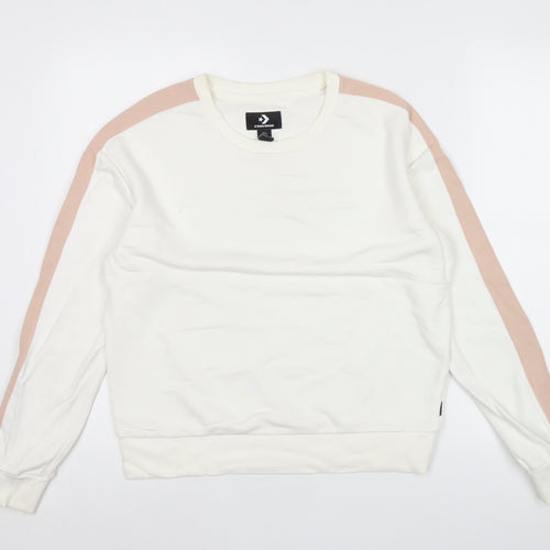 Converse Women Ivory Pink Stripe Sweatshirt Medium Cotton Blend