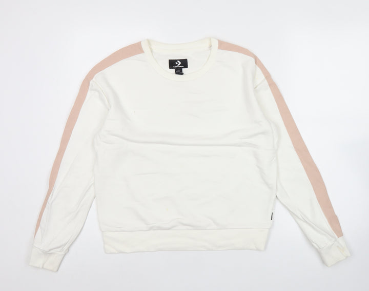 Converse Women Ivory Pink Stripe Sweatshirt Medium Cotton Blend