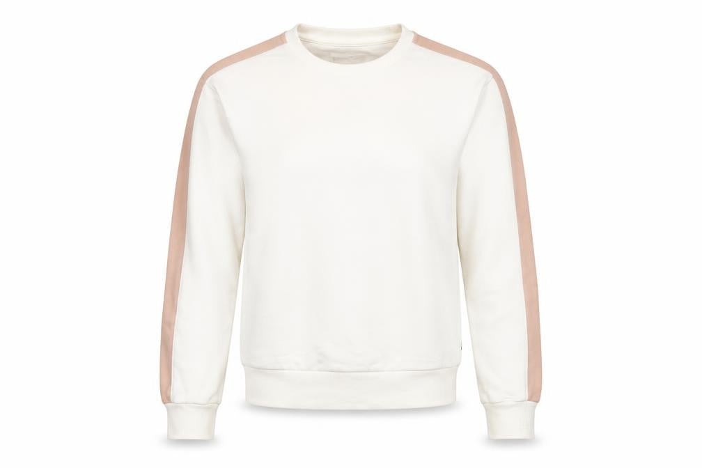 Front view of Converse Women Ivory Pink Stripe Sweatshirt Medium Cotton Blend