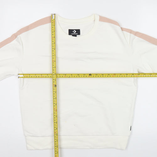 Converse Women Ivory Pink Stripe Sweatshirt Medium Cotton Blend