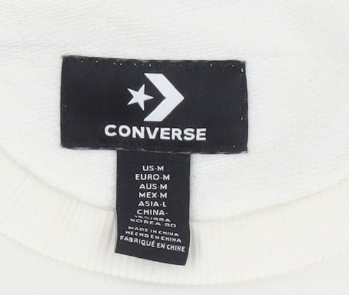 Converse Women Ivory Pink Stripe Sweatshirt Medium Cotton Blend