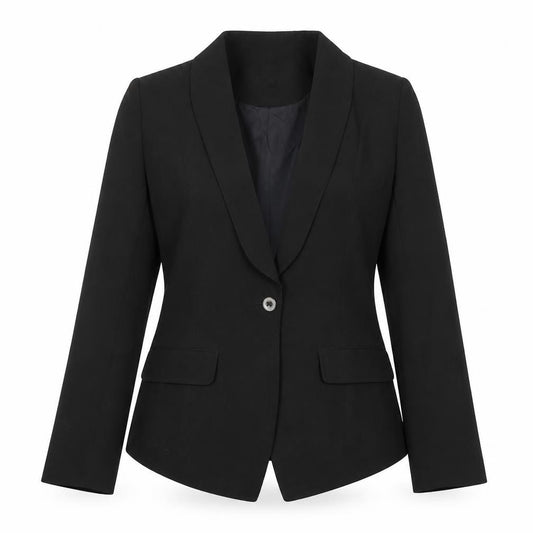 Front view of Kappa Women’s Black Blazer Jacket, size UK 12, Shawl Lapel Workwear