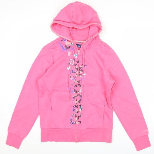 Reebok Womens Pink Full Zip Hoodie Size 10 Butterfly Print