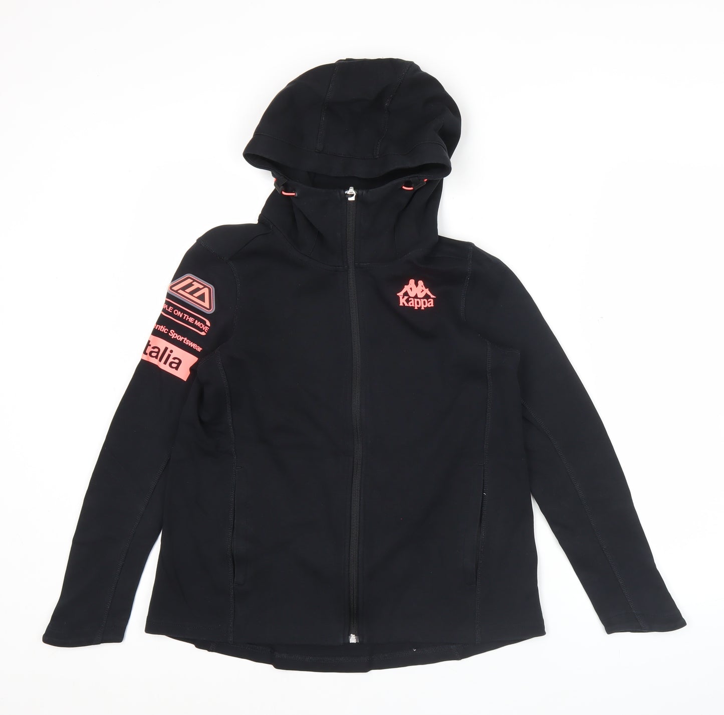 Kappa Womens Black Full Zip Hoodie Sweatshirt Size 12 Logo Sportswear