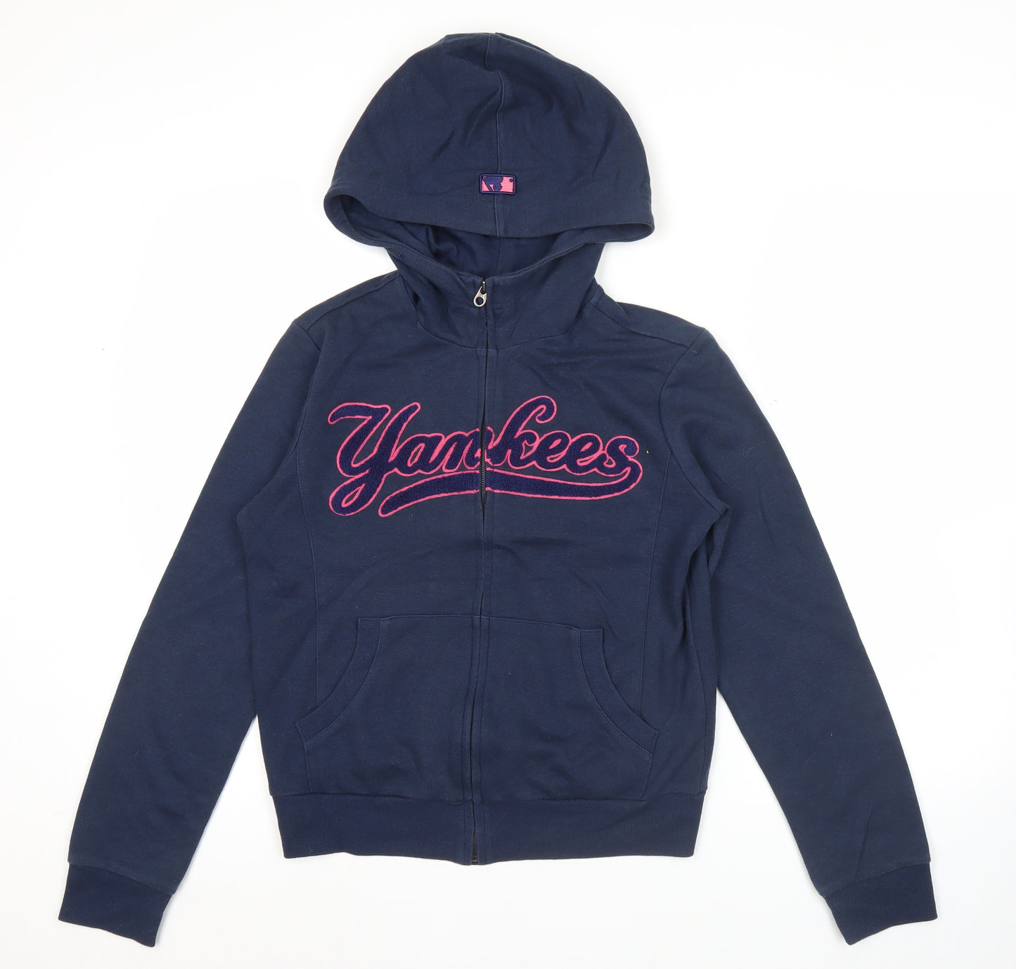 MLB Yankees Womens Navy Hoodie Size 12 Full Zip Cotton Blend