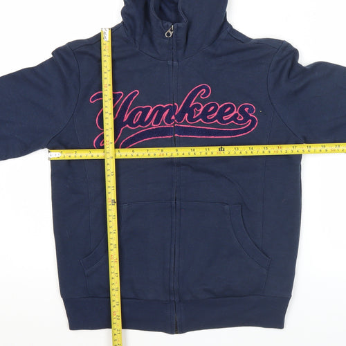 MLB Yankees Womens Navy Hoodie Size 12 Full Zip Cotton Blend