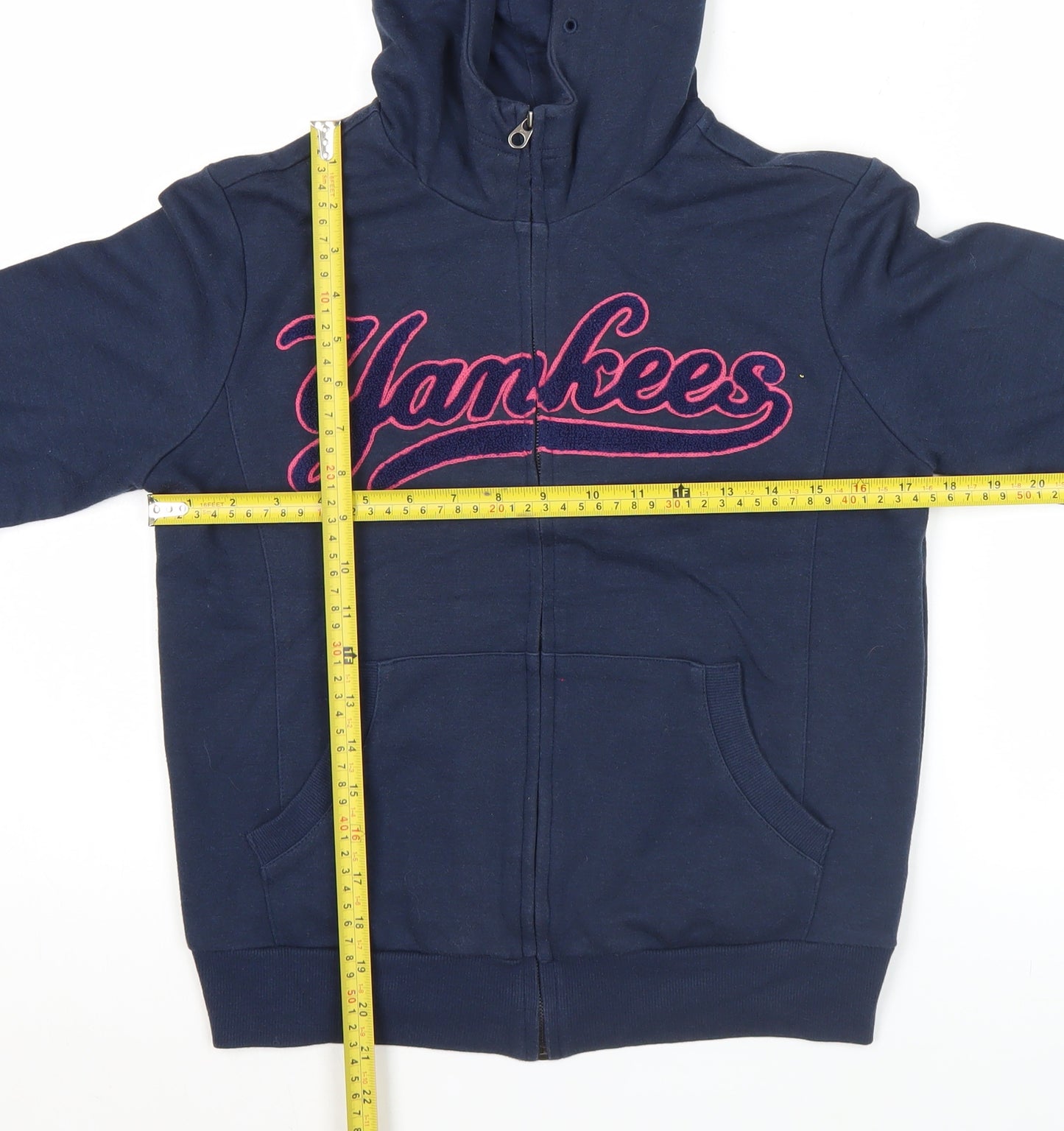 MLB Yankees Womens Navy Hoodie Size 12 Full Zip Cotton Blend