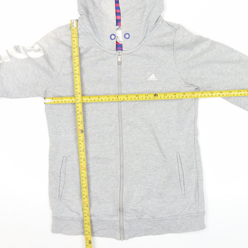 Adidas Women Grey Full Zip Hoodie Size 10 Regular Fit Logo Sportswear