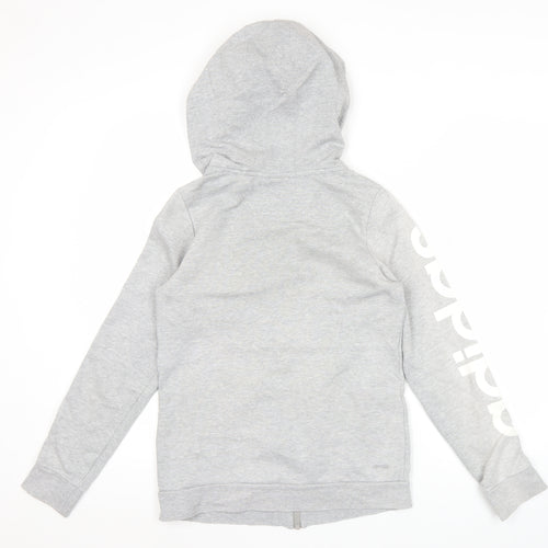 Adidas Women Grey Full Zip Hoodie Size 10 Regular Fit Logo Sportswear