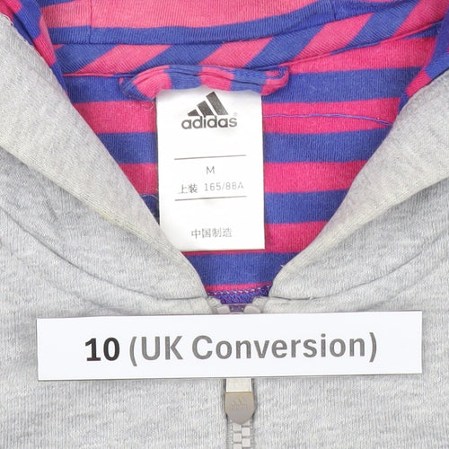 Adidas Women Grey Full Zip Hoodie Size 10 Regular Fit Logo Sportswear