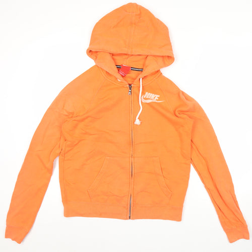 Nike Womens Orange Full Zip Hoodie L Sportswear Cotton Blend