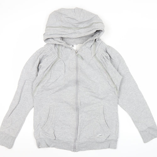 Adidas Womens Grey Full Zip Hoodie Size 10 UK Cotton Blend