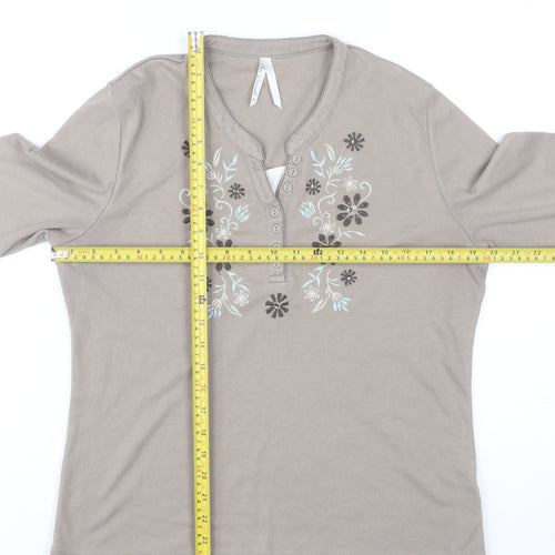 Bm Women’s Beige Floral Embroidered Henley Tunic Top Size M