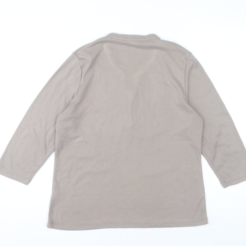 Bm Women’s Beige Floral Embroidered Henley Tunic Top Size M