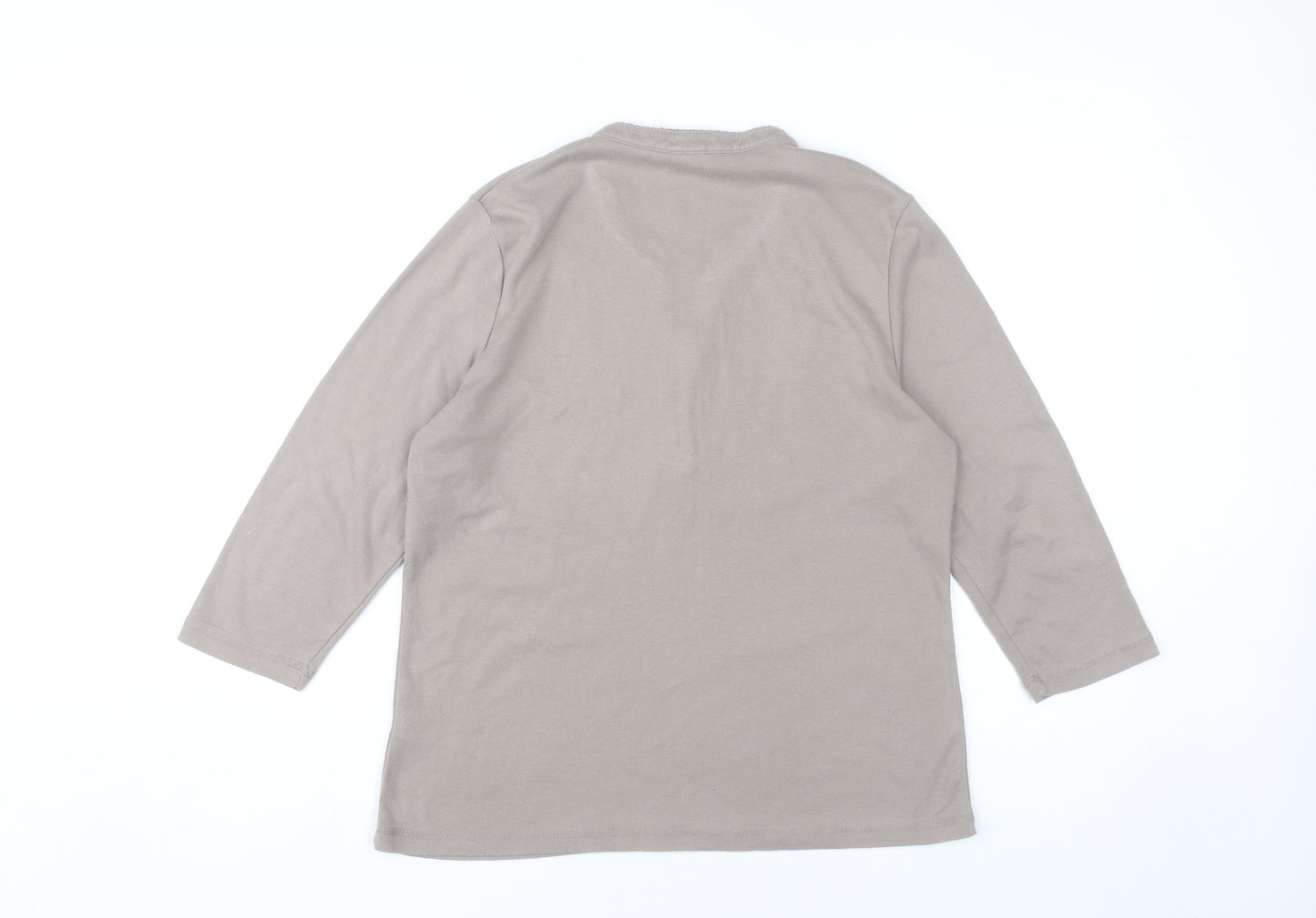 Bm Women’s Beige Floral Embroidered Henley Tunic Top Size M