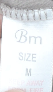 Bm Women’s Beige Floral Embroidered Henley Tunic Top Size M