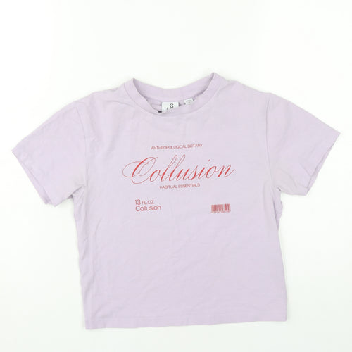 Collusion Women's Purple Cropped T-Shirt Size 8 Short Sleeve Cotton