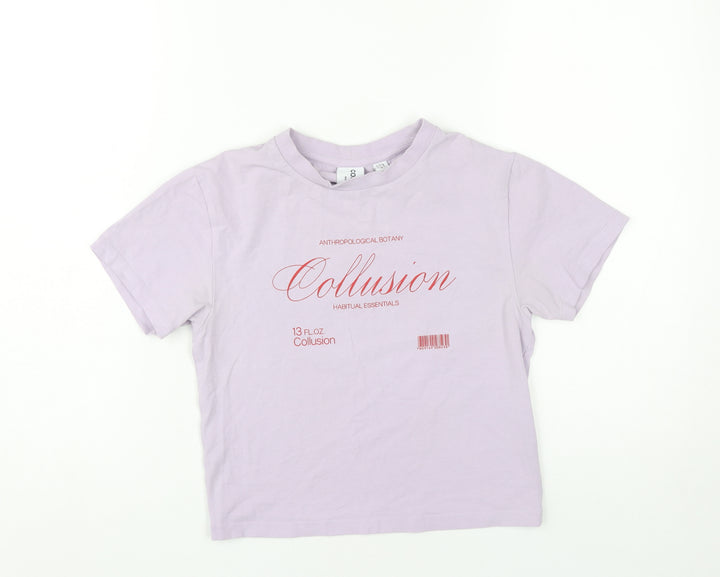 Collusion Women's Purple Cropped T-Shirt Size 8 Short Sleeve Cotton